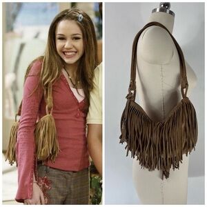 ASO Hannah Montana Miley Cyrus Boho Suede Leather Fringe Tassel Bag Purse
